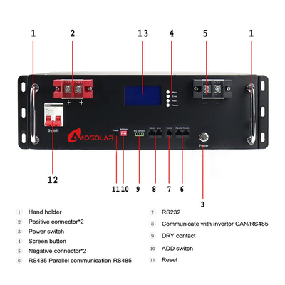 100Ah 200Ah ディープサイクル 5KW 10KW 48V 51.2V サーバーラック マウント ホーム 太陽光蓄電池
